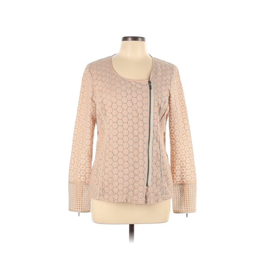 Wrap London Nude Mauve Eyelet Zip Cardigan 100% Cotton jacket coat Sz M